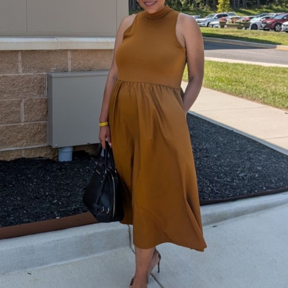 A New Day Brown Mock Neck Sleeveless Midi Sundress